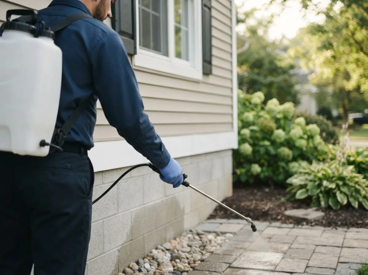 Pest control technician inspecting a home in Drew, MS